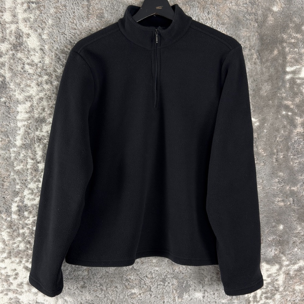 LL Bean Size L Stretch Fleece Mock Neck Sweater Zip Black Long Sleeve Pullover